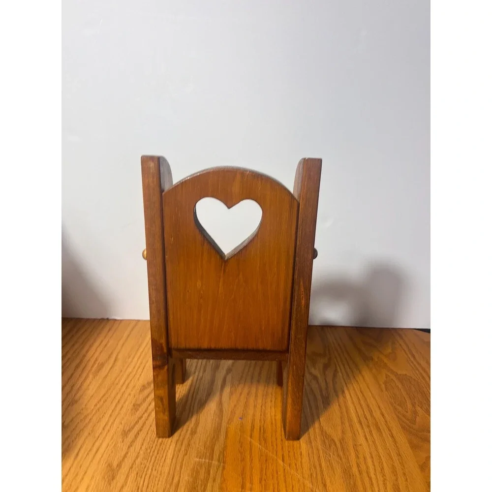VTG Wooden Doll Chair with Heart Cutout Child's Toy Doll Furniture 80s cottage